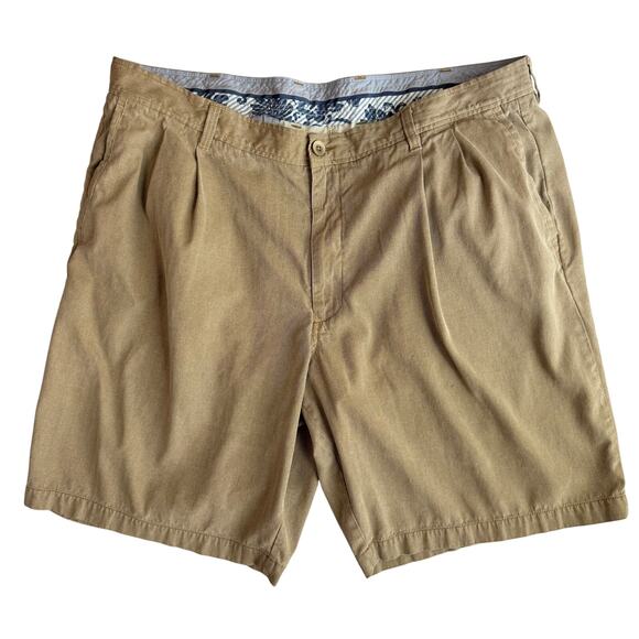 Tommy Bahama Men's 42 Silk Pleated Shorts Tan 10” Inseam Classic Fit - Picture 1 of 5